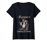 Mujer Diversión aterradora de Navidad Horror bajo el árbol de Camiseta Cuello V