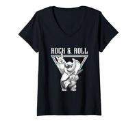 Mujer Diversión con Guitarra Rock & Roll Elephant Camiseta Cuello V