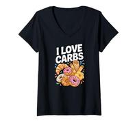 Mujer Diversión con rosquillas de pastelería I Love Carbs Camiseta Cuello V
