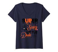 Mujer Diversión de Halloween Super Scary Little Dude Camiseta Cuello V