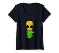 Mujer Diversión de piña al revés Solteros Parejas Poly Estilo de vida Camiseta Cuello V