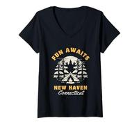 Mujer Diversión espera vacaciones New Haven Connecticut Camiseta Cuello V