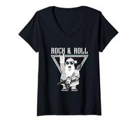 Mujer Diversión navideña con la Guitarra de Papá Noel Rock & Roll Camiseta Cuello V