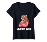 Mujer Divertida Abuelita Oso Y Su Nieto: Día De La Abuela Camiseta Cuello V