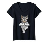 Mujer Divertida Asana Biewer Terrier para Perros con Forma de árbol para Hacer Yoga con Forma de Cachorro Camiseta Cuello V