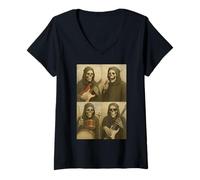 Mujer Divertida banda de rock Grim Reaper, cabina de fotos, selfie, Halloween Camiseta Cuello V