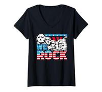 Mujer Divertida Bandera patriótica Estadounidense de We Rock Mount Rushmore Camiseta Cuello V