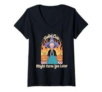 Mujer Divertida Bruja de Halloween con sensación de Calabaza, Linda maldición para Mujeres y Hombres Camiseta Cuello V