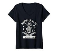 Mujer Divertida Bruja esquelética de Yoga enferma Mental Pero Totalmente Relajada Camiseta Cuello V