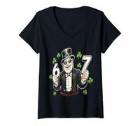 Mujer Divertida Camisa de 6 y 7 números Lucky and Clover Vintage Leprechaun Camiseta Cuello V