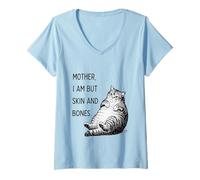 Mujer Divertida Camisa de Gato Madre Soy Pero Piel y Huesos Lindo Gato Perezoso Camiseta Cuello V