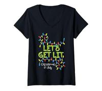 Mujer Divertida Camisa Let's Get Lit Christmas In July Summer Lights Camiseta Cuello V