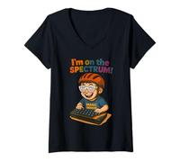 Mujer Divertida Camisa Retro para Autismo - I'm On The Spectrum Camiseta Cuello V