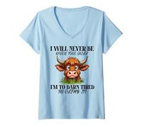 Mujer Divertida camiseta con texto en forma de vaca que dice «I Will Never Be Over The Hill» Camiseta Cuello V