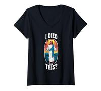 Mujer Divertida camiseta cristiana de Jesús | ¿MUERTE POR ESTO? Camiseta Cuello V