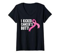 Mujer Divertida camiseta de cáncer de mama I Kicked Cancers Butt Camiseta Cuello V