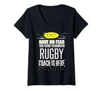 Mujer Divertida Camiseta de Entrenador de Rugby - Have No Fear! Camiseta Cuello V
