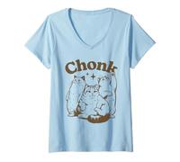 Mujer Divertida camiseta de gato Chonk - Linda camiseta de gato gordo Camiseta Cuello V
