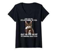 Mujer Divertida Camiseta de Gato con Texto en inglés I May Look Like I'm Listening To You Camiseta Cuello V
