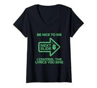 Mujer Divertida Camiseta de proyeccionista Be Nice I Control The Lyrics Camiseta Cuello V