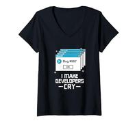 Mujer Divertida camiseta de QA Engineer I Make Developers Cry QA Tester Camiseta Cuello V