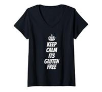 Mujer Divertida Camiseta sin Gluten para Veganos Keep Calm Its Gluten Free Camiseta Cuello V