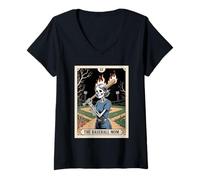 Mujer Divertida carta de tarot de Halloween de The Baseball Mon Skeleton Mom Camiseta Cuello V