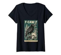 Mujer Divertida Carta de Tarot F-Caw-F and Have A Nice Day Black Crow Camiseta Cuello V