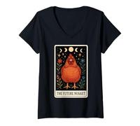 Mujer Divertida Carta de Tarot The Future Nugget Chicken Farm Farmer Camiseta Cuello V