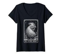 Mujer Divertida Carta de Tarot The Future Nugget Chicken Farm Farmer Camiseta Cuello V