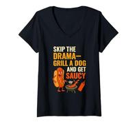 Mujer Divertida cita de parrilla de perro caliente ropa para barbacoa papá tío primos Camiseta Cuello V