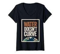 Mujer Divertida cita de tierra plana El agua no curva diseño de la tierra Camiseta Cuello V