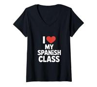 Mujer Divertida Clase de español Diciendo Que Amo a mis Estudiantes Camiseta Cuello V