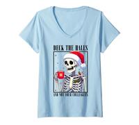 Mujer Divertida Cubierta de Esqueleto de Navidad The Hall, no Tus colegas Camiseta Cuello V