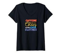 Mujer Divertida declaración gráfica de Caos con cafeína para Mujer Camiseta Cuello V