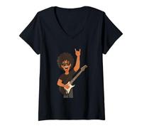Mujer Divertida Dibujos Animados Rock Músico Guitarra Camiseta Cuello V