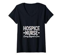 Mujer Divertida Enfermera de hospicio Diciendo Que se Preocupa más allá de la Cura Camiseta Cuello V