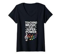 Mujer Divertida enseñar música es mi súper Poder Diciendo Camiseta Cuello V