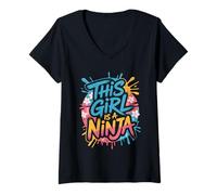 Mujer Divertida Fiesta de cumpleaños de This Girl Is a Ninjas Warrior Kid Camiseta Cuello V