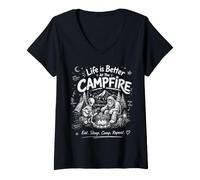 Mujer Divertida fogata Vintage de Bigfoot Alien para Acampar con Forma de Sasquatch Camiseta Cuello V