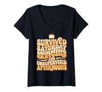 Mujer Divertida Gen X sobrevivió los Dibujos Animados del sábado sin supervisión Camiseta Cuello V