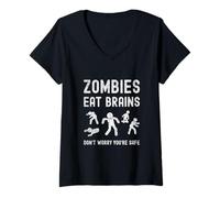 Mujer Divertida Horda de Zombies No Muertos Zombies Comen Cerebros Halloween Camiseta Cuello V