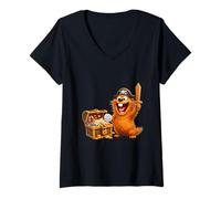 Mujer Divertida Mascota del Tesoro del Caramelo Pirata Camiseta Cuello V