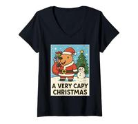 Mujer Divertida Navidad de carpinchos: un Papá Noel navideño muy capibara Camiseta Cuello V