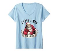 Mujer Divertida Navidad Santa Claus I Love A Man with A Bread Camiseta Cuello V