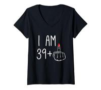 Mujer Divertida niña de 40 cumpleaños para mujer: Tengo 39 años más 1 dedo medio Camiseta Cuello V