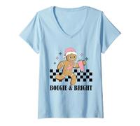 Mujer Divertida niña de Pan de Jengibre de Navidad Bougie & Bright Camiseta Cuello V