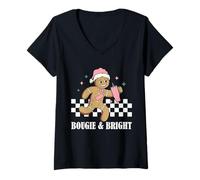 Mujer Divertida niña de Pan de Jengibre de Navidad Bougie & Bright Camiseta Cuello V