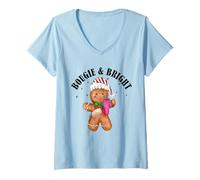 Mujer Divertida niña de Pan de Jengibre de Navidad Bougie & Bright Camiseta Cuello V
