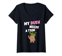 Mujer Divertida Novedad Ofensiva grosera My Bush Needs A Trim Peinado Camiseta Cuello V